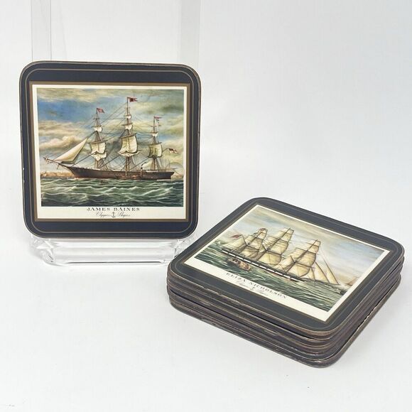 PIMPERNEL Coasters Set OF 6 CLIPPER SHIPS Boats Nautical Vintage Cork Backed - Picture 1 of 7